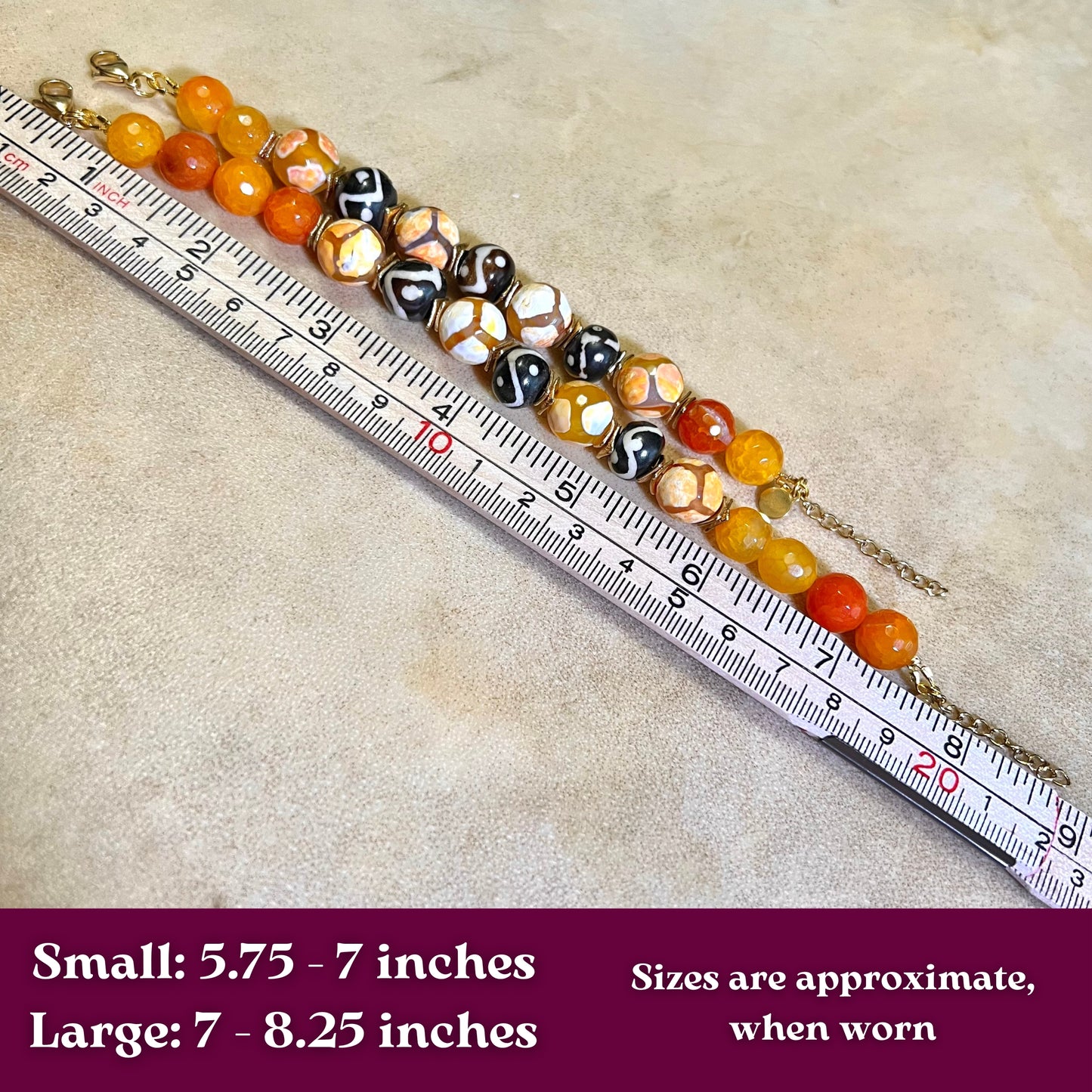 Pumpkin Spice Orange Agate & Bone Gold Tone Handmade Bracelet