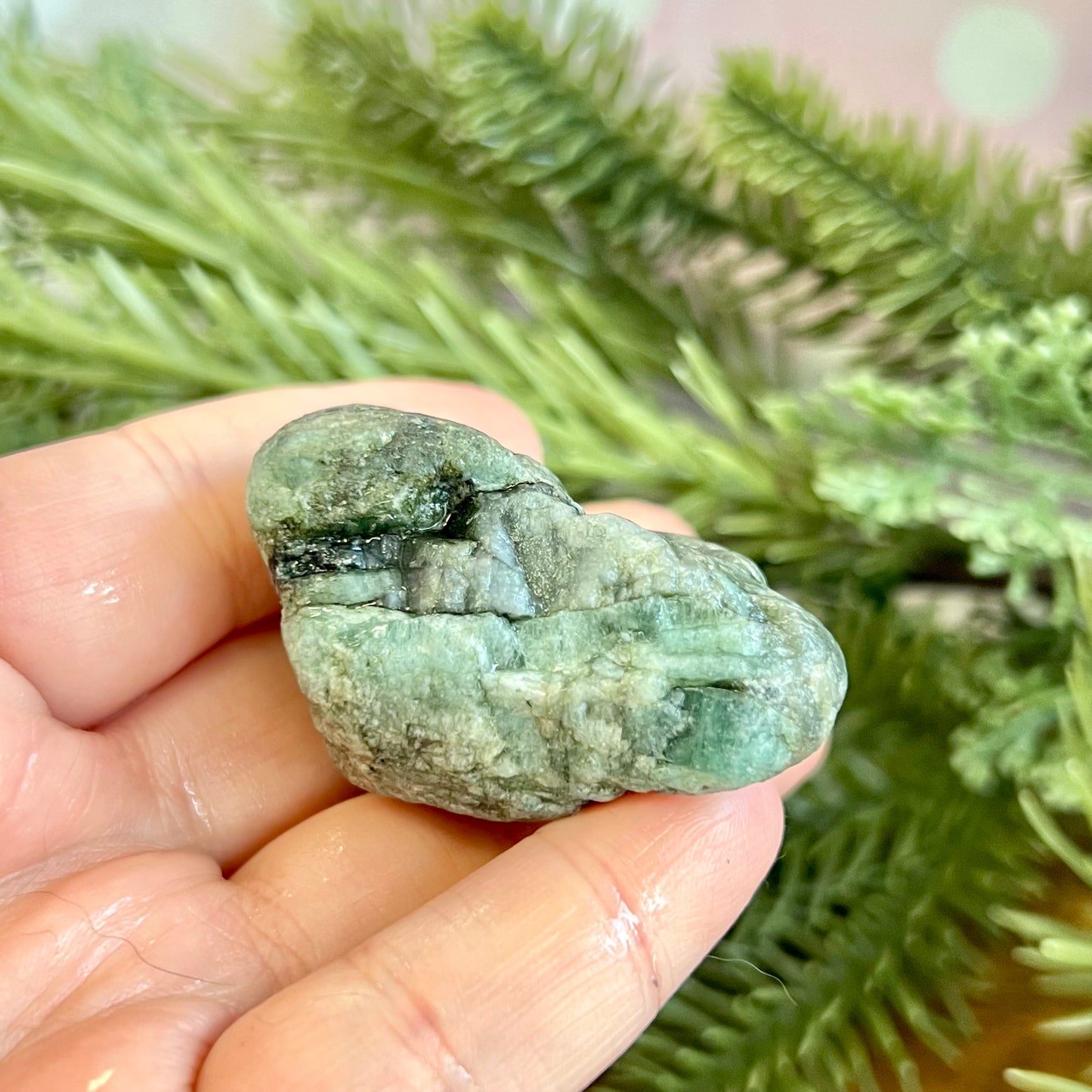 Emerald Raw Crystal in Basalt