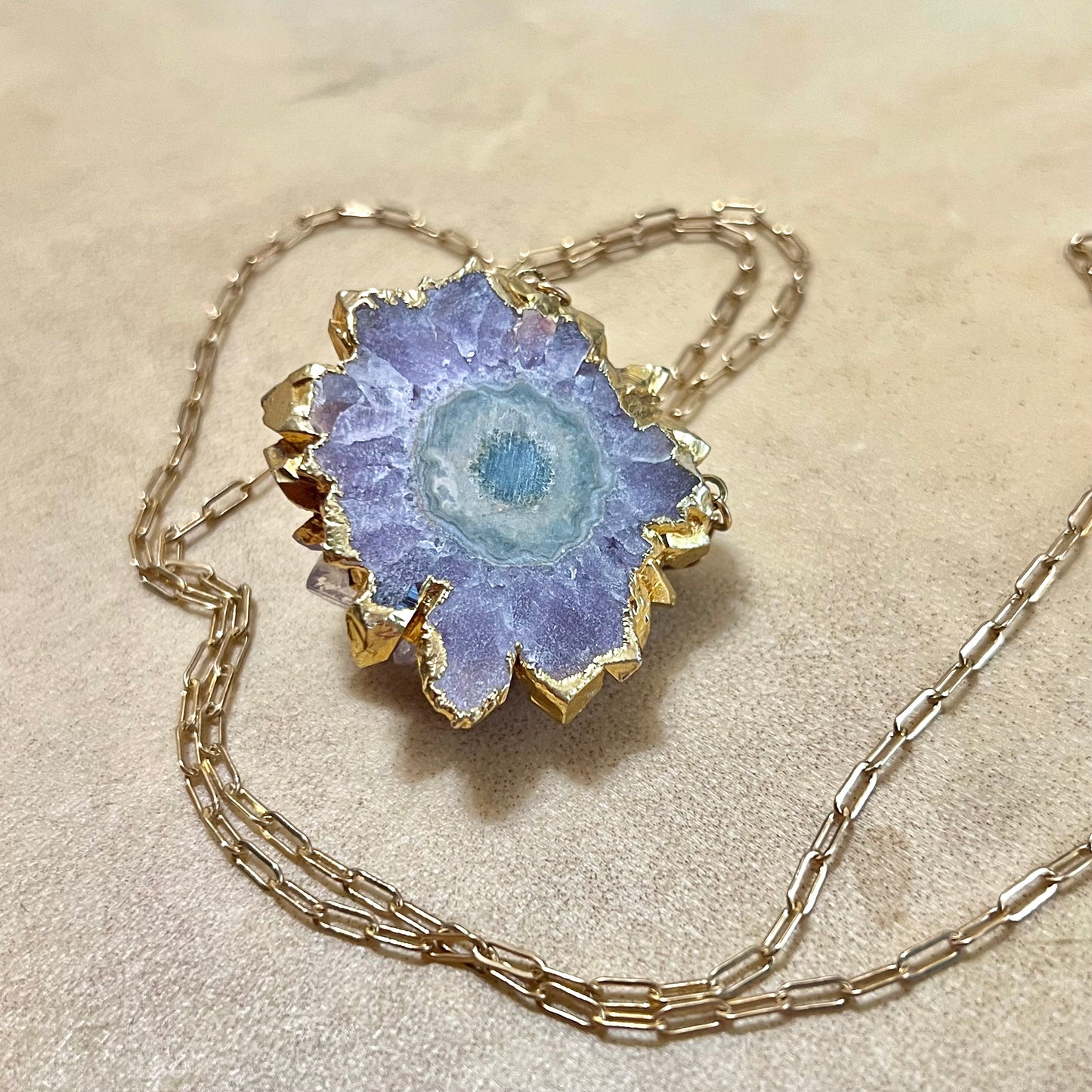 Vintage Amethyst Flower Stalactite Gold Dipped Necklace