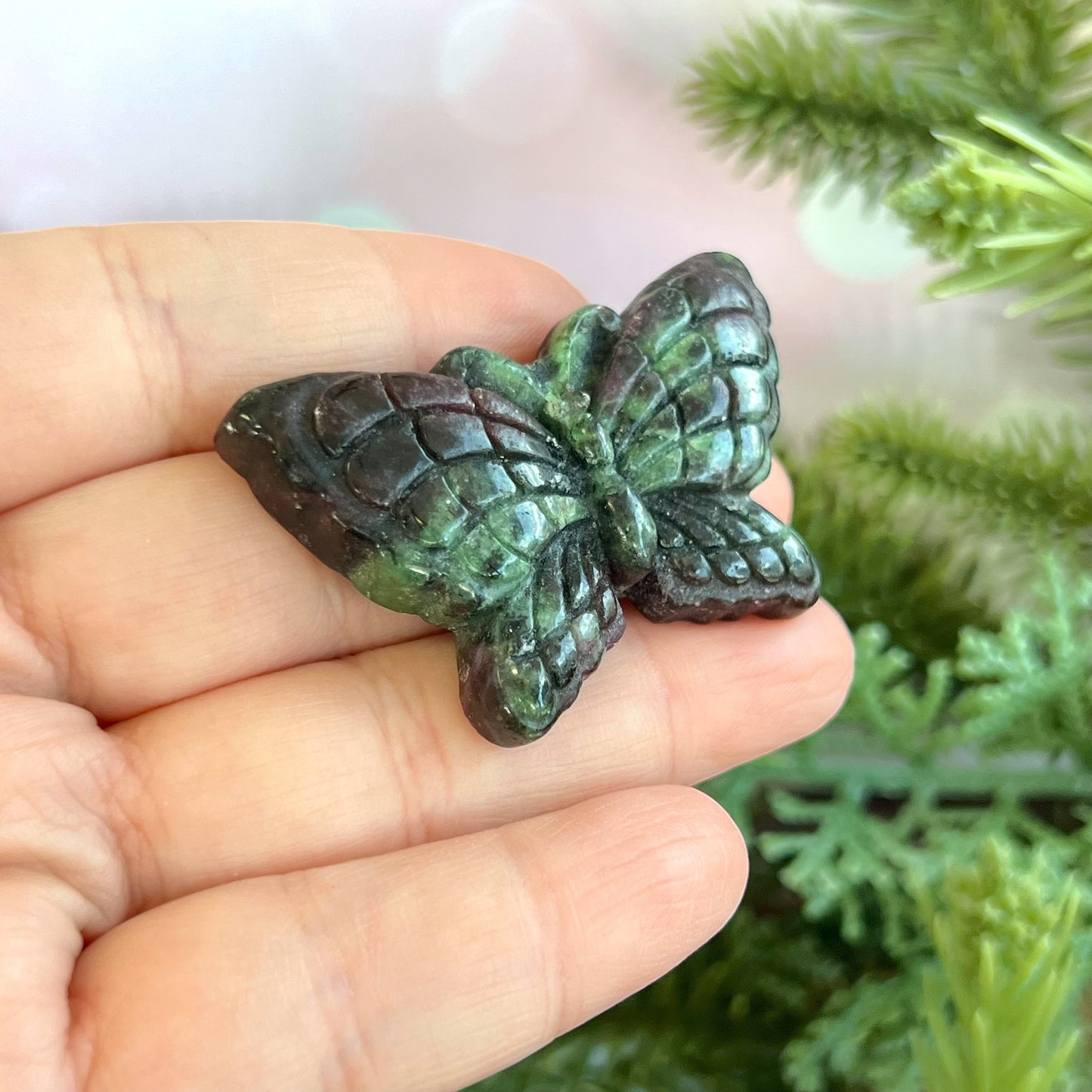 Ruby in Zoisite Butterfly Carved Crystal Cabochon
