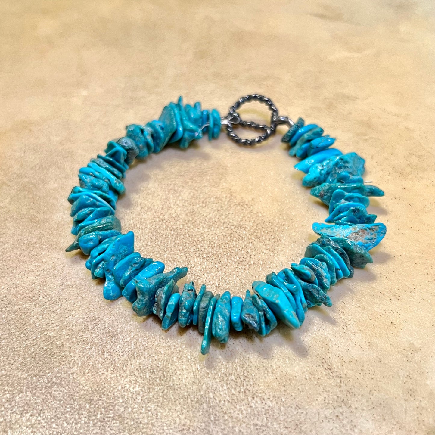 Vintage Genuine Turquoise Chip Bracelet with 925 Sterling Silver Toggle Clasp