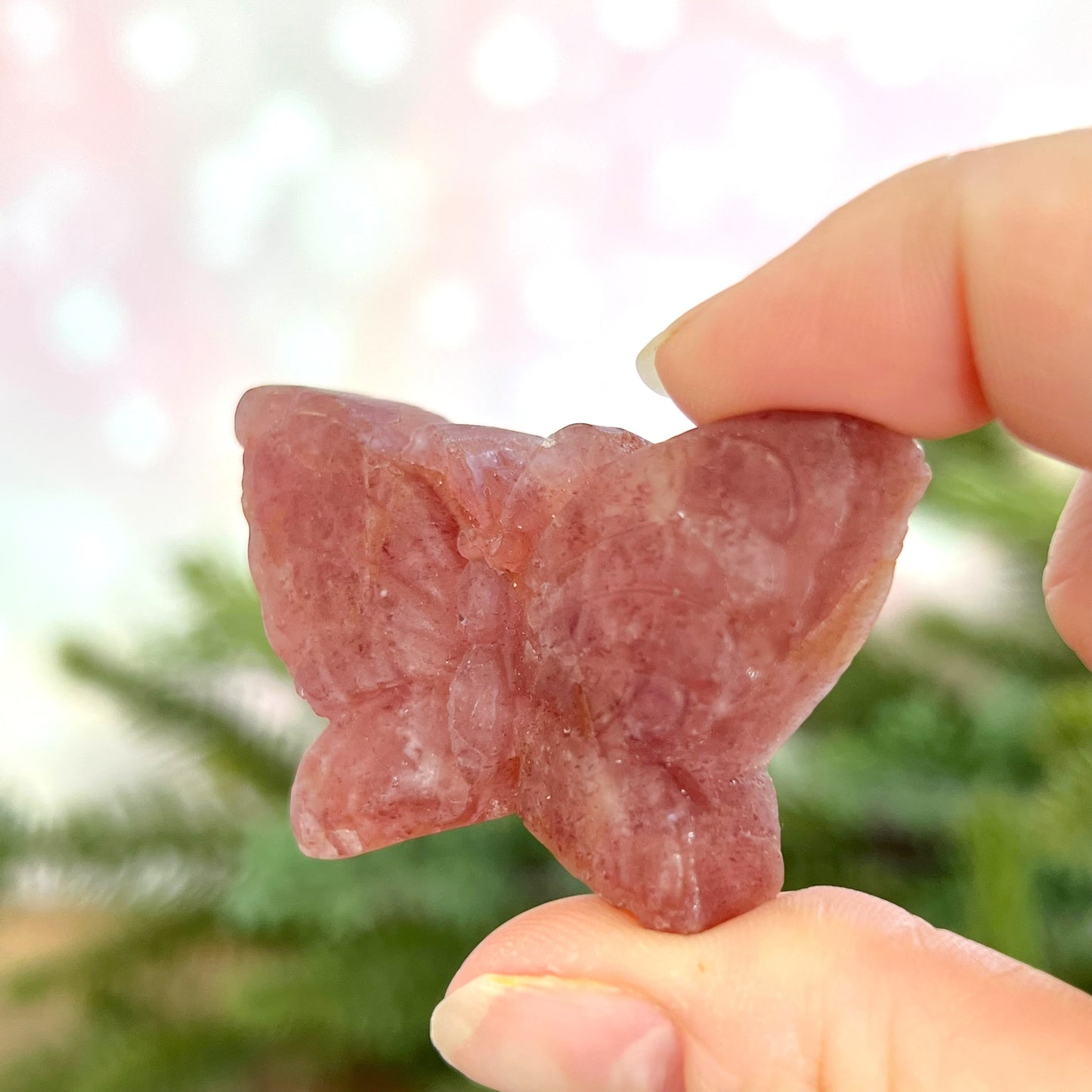 Strawberry Quartz Butterfly Carved Crystal Cabochon