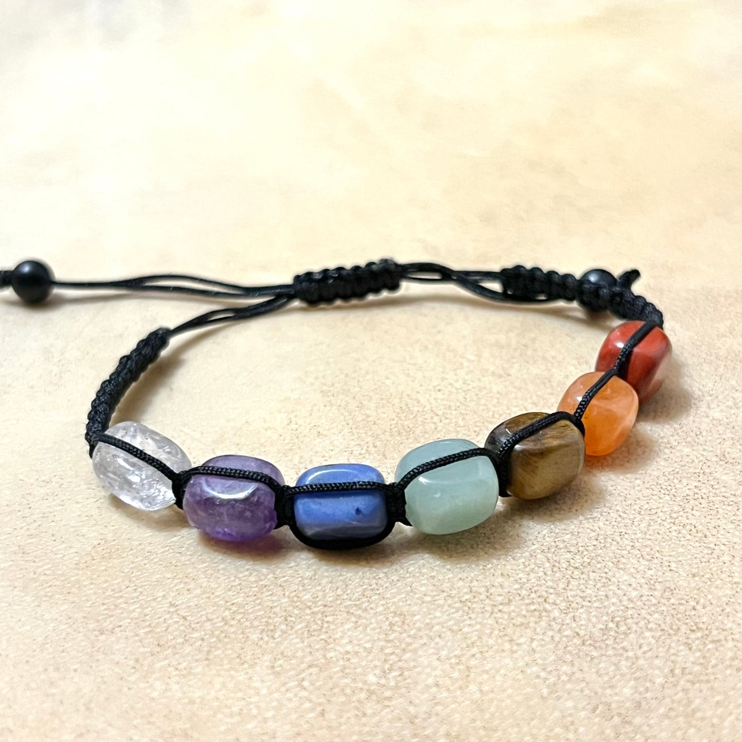 Chakra Crystal Rainbow Bracelet on Adjustable Black Cord