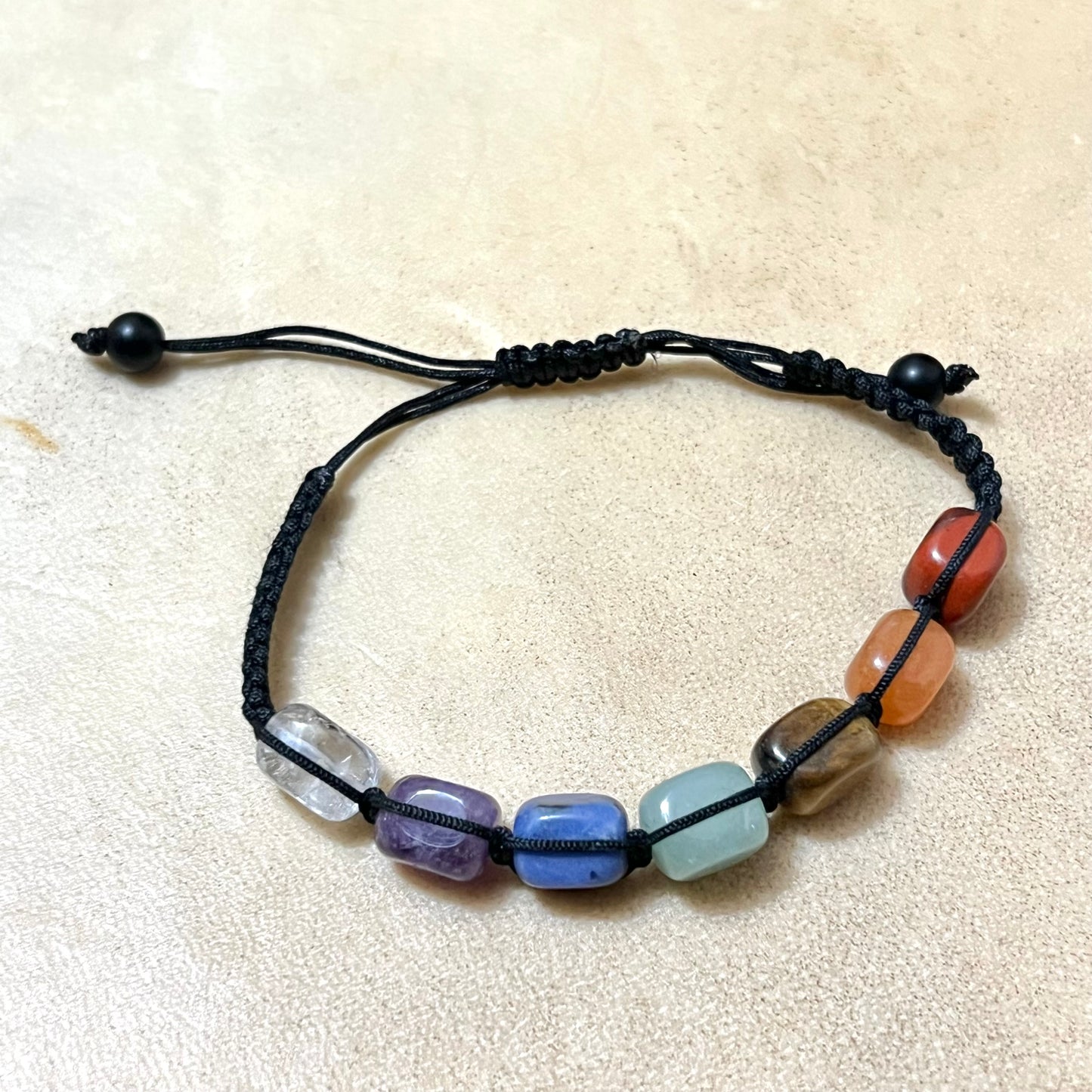 Chakra Crystal Rainbow Bracelet on Adjustable Black Cord
