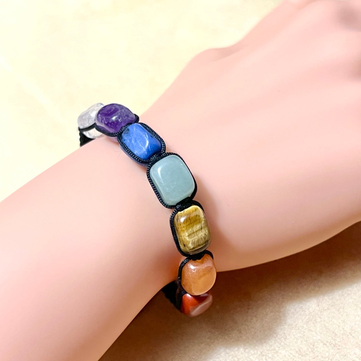 Chakra Crystal Rainbow Bracelet on Adjustable Black Cord