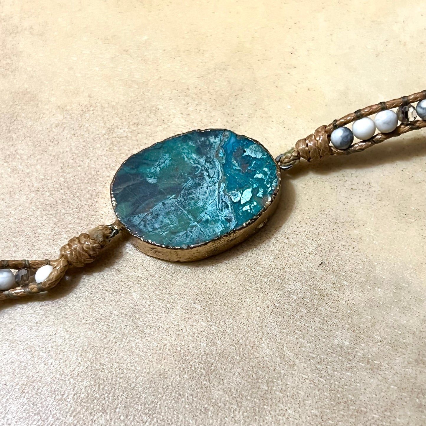 Chrysocolla Gemstone Wrap Bracelet with Jasper, Quartz, & Glass Accents