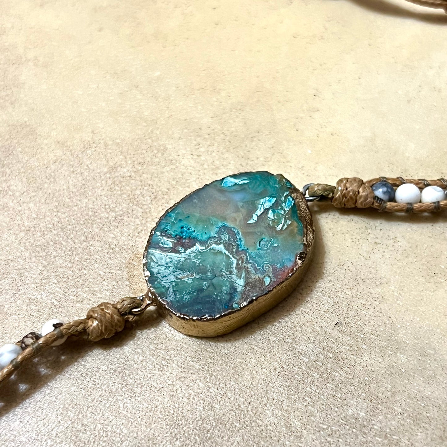 Chrysocolla Gemstone Wrap Bracelet with Jasper, Quartz, & Glass Accents