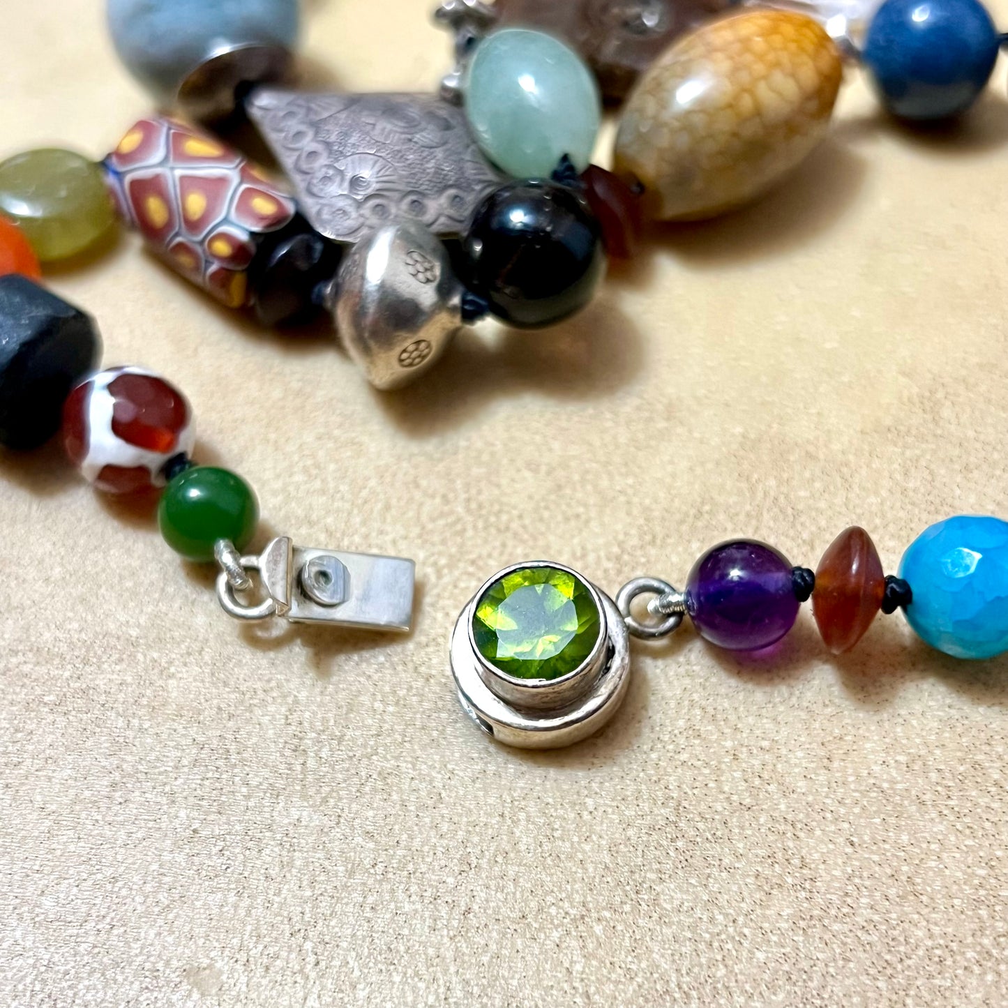 Colorful Mixed Gemstone Crystal Necklace in Sterling Silver