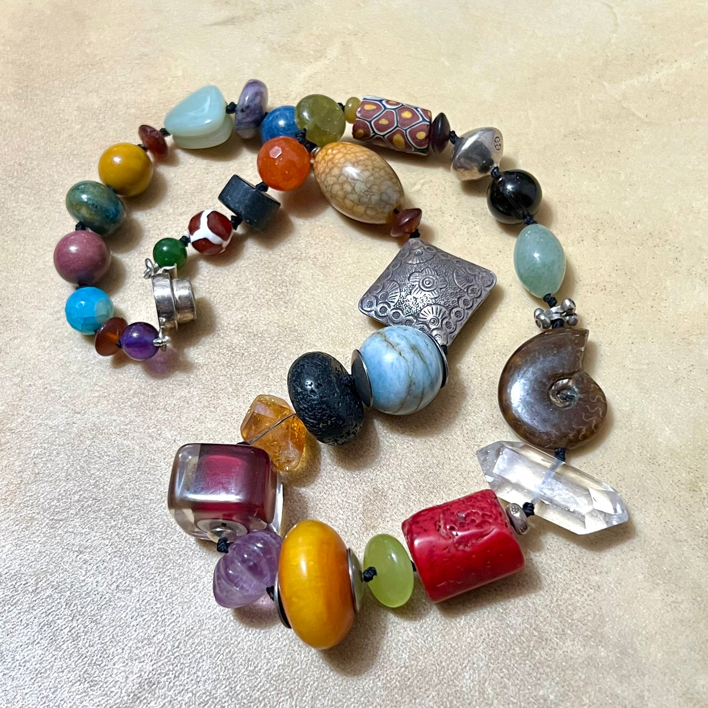 Colorful Mixed Gemstone Crystal Necklace in Sterling Silver