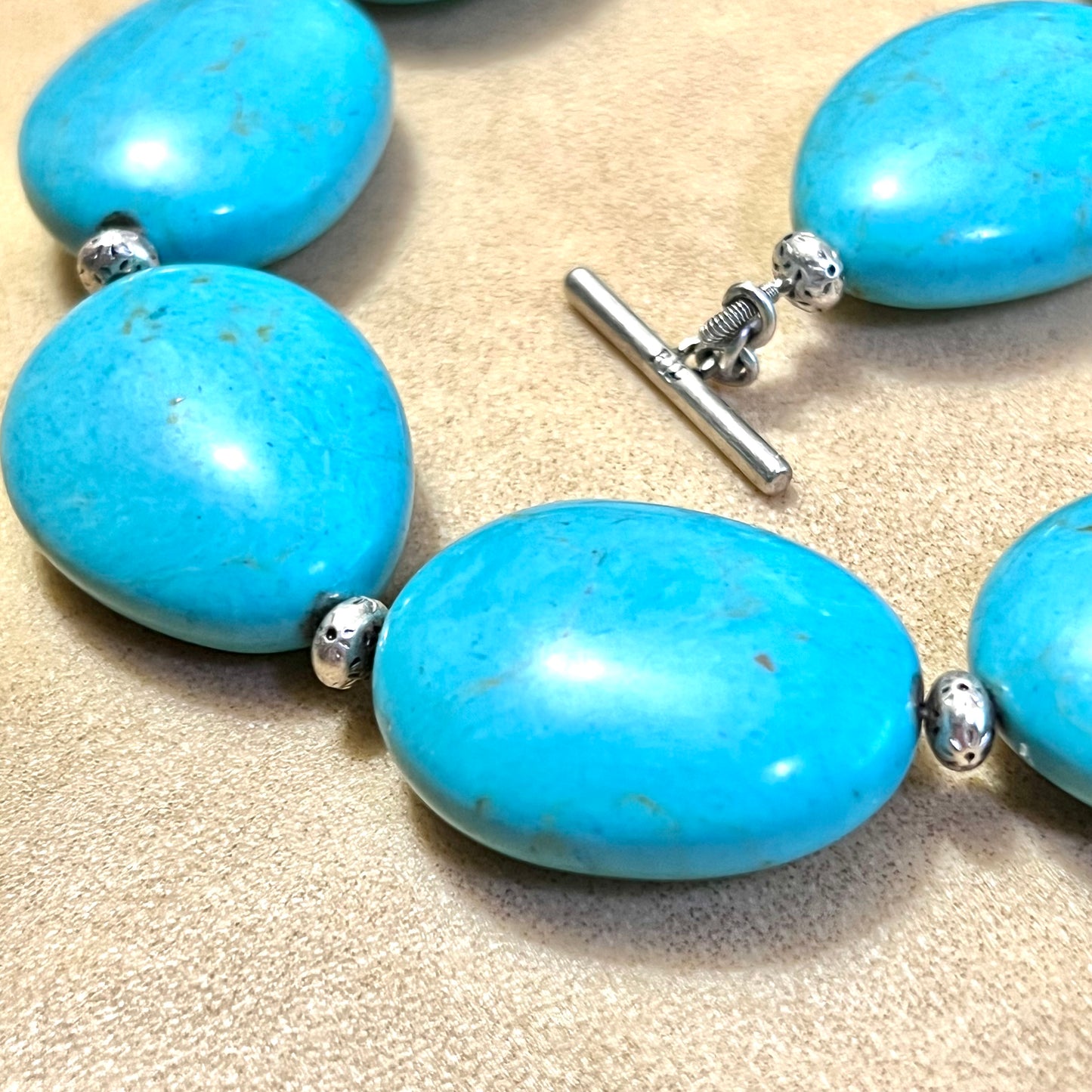 Magnesite Faux Turquoise Stone Vintage Beaded Necklace Stamped RIL