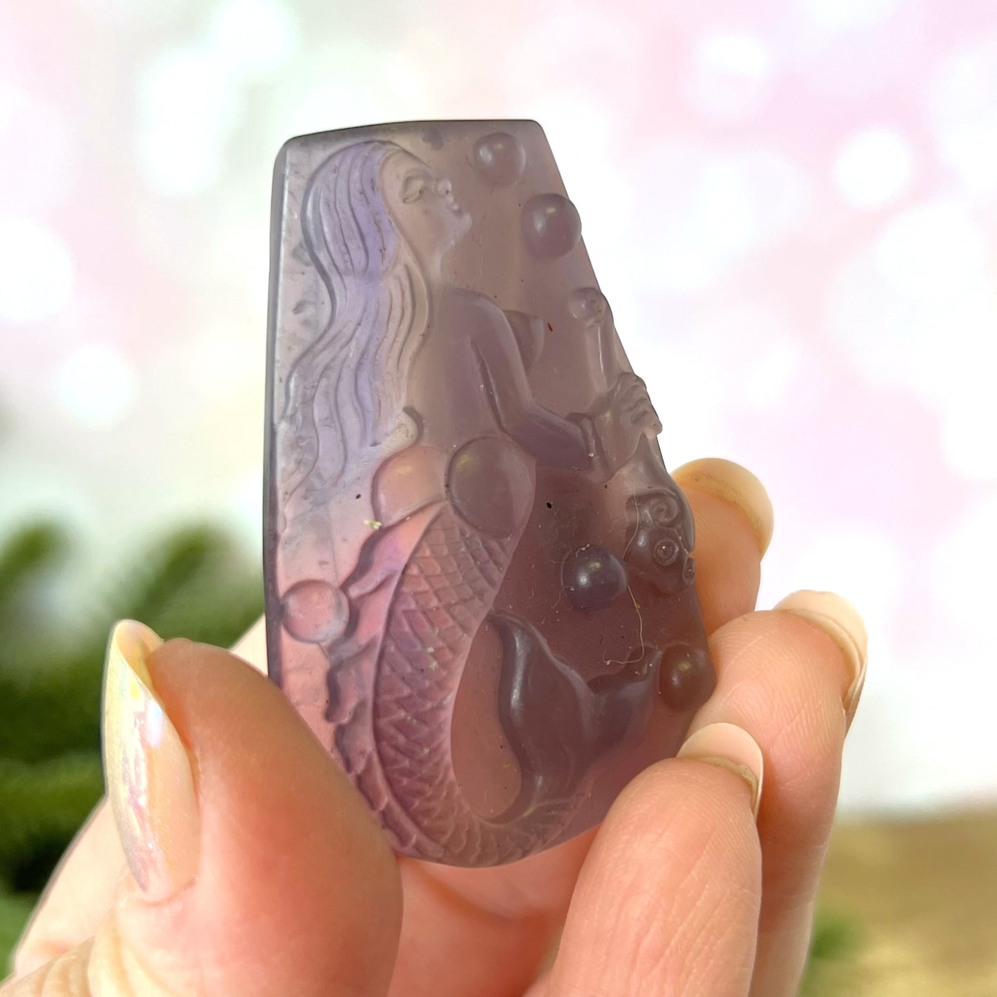 Rainbow Fluorite Mermaid Carved Gemstone Cabochon