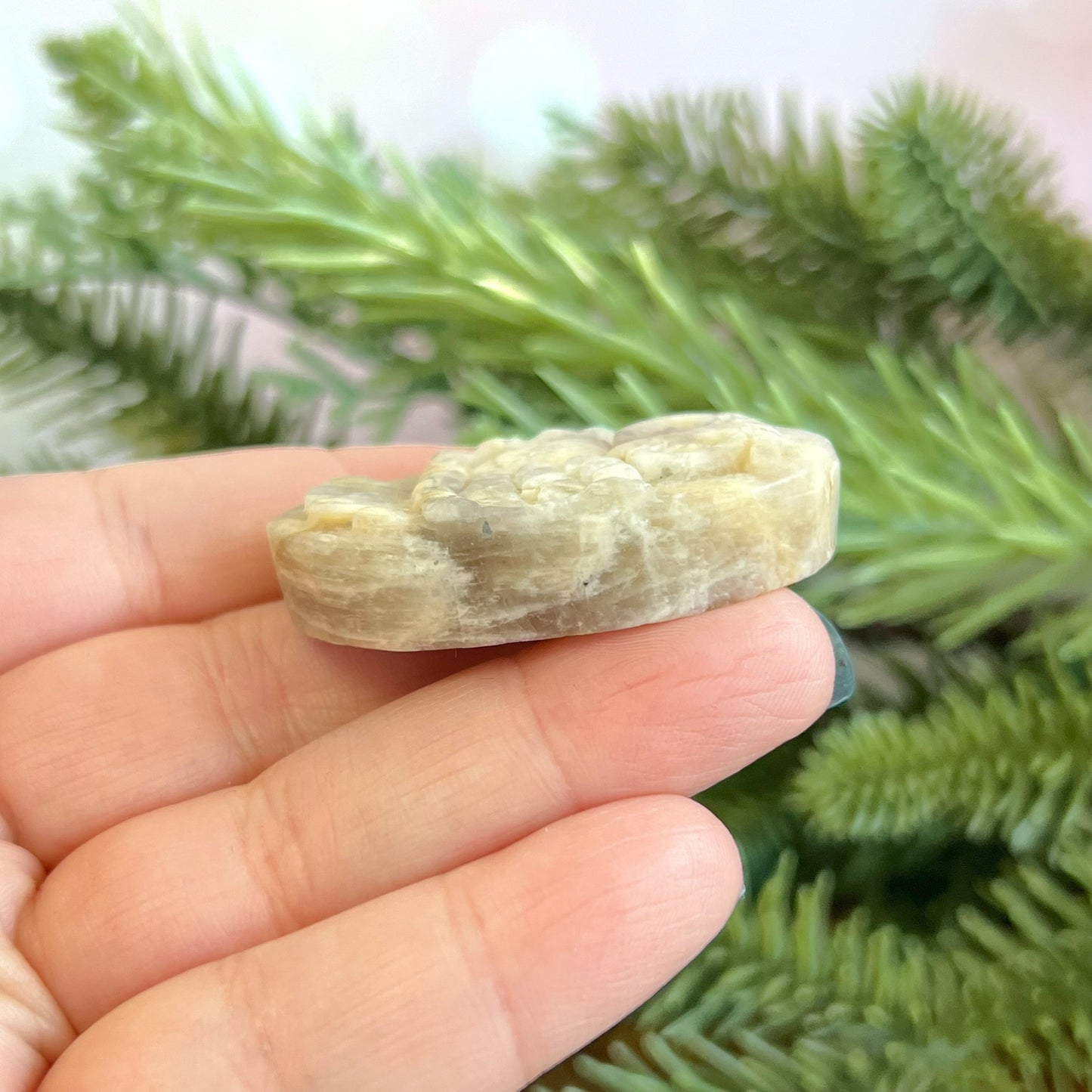 Belomorite Owl Carved Crystal Cabochon