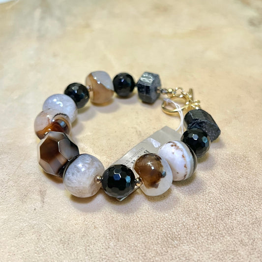 Barse Black & White Agate Vintage Beaded Bracelet New with Tags