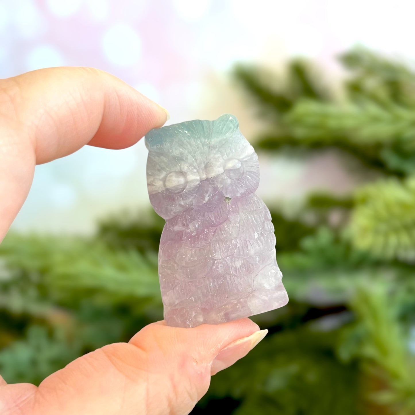 Rainbow Fluorite Owl Crystal Carved Cabochon