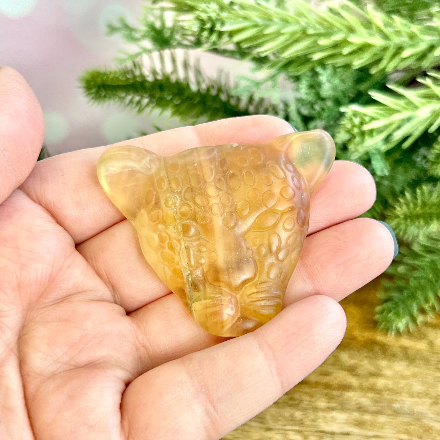 Yellow Fluorite Leopard Carved Crystal Cabochon