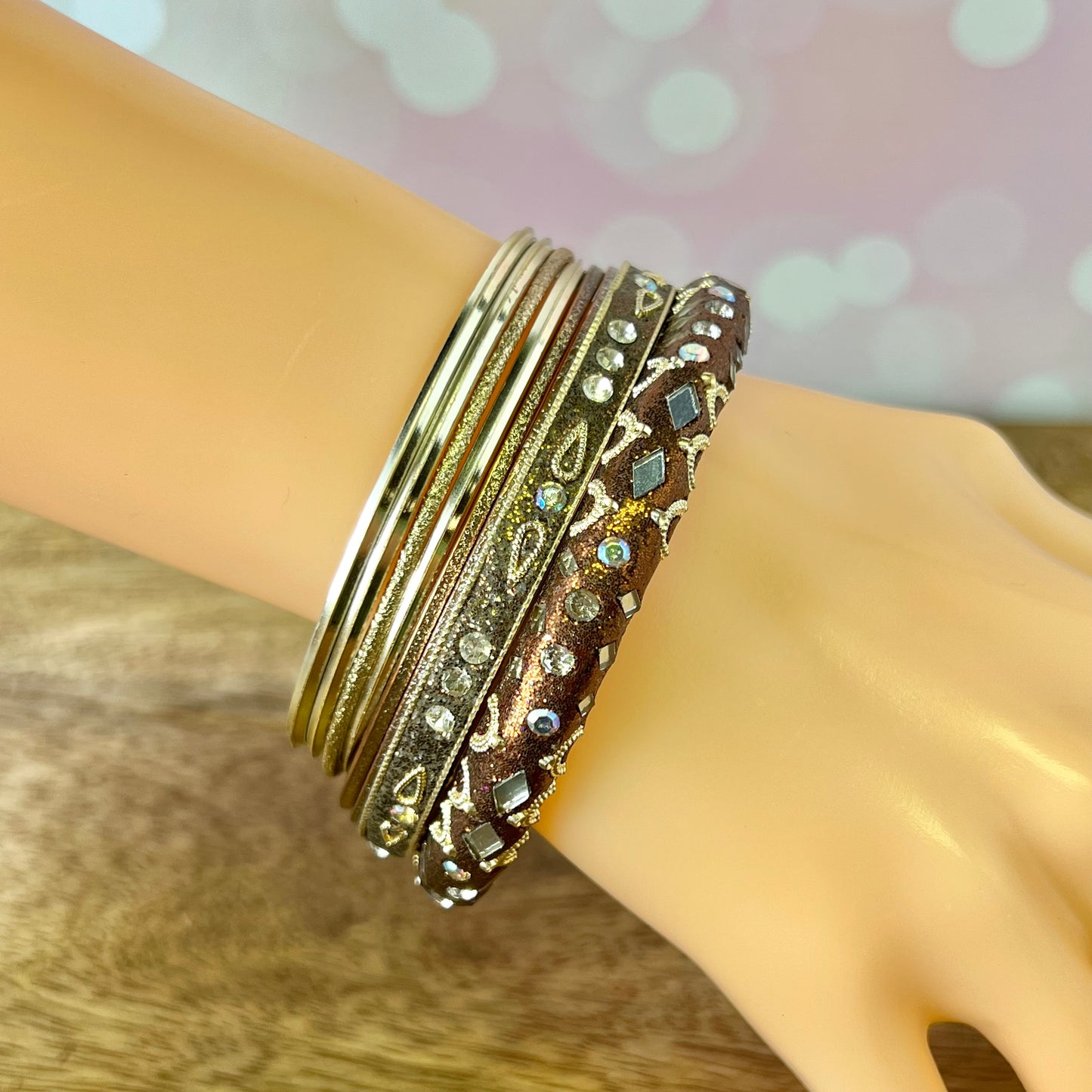 Vintage Mixed Metal Sparkly Bracelet Stack with 13 Bangles