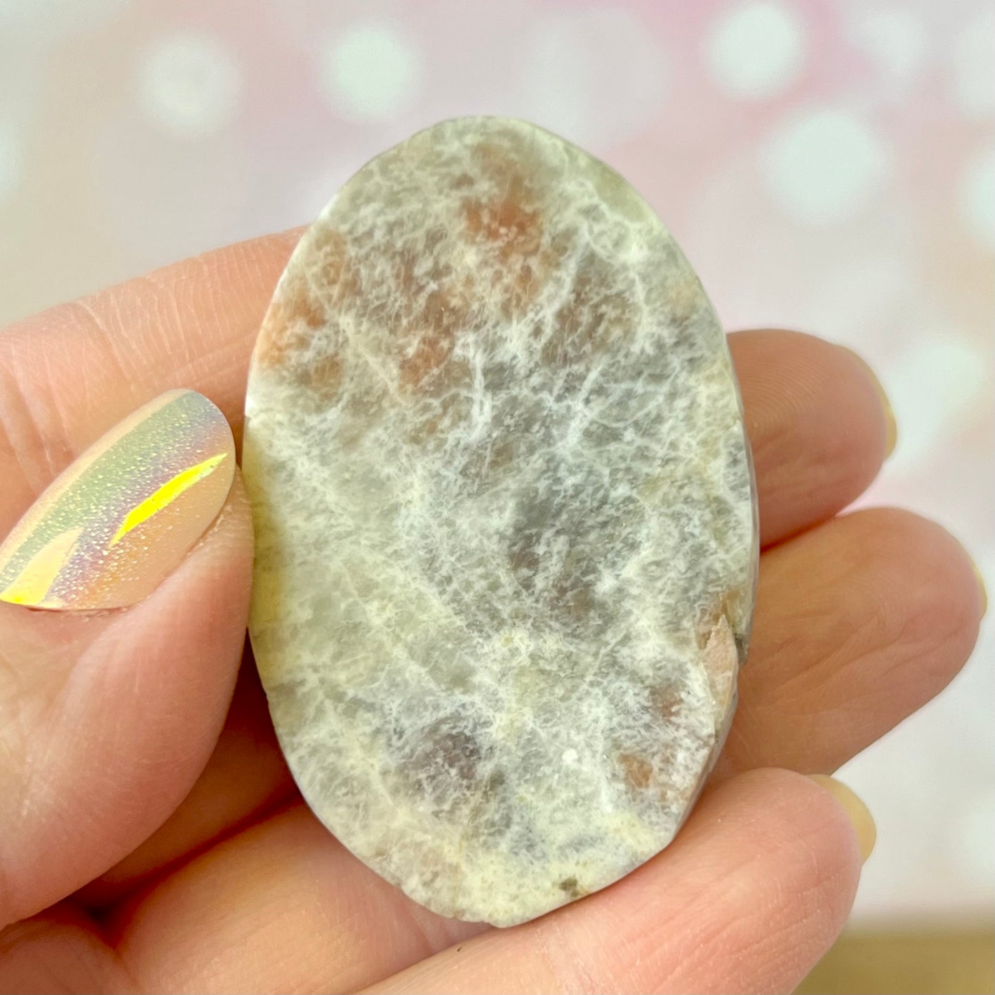 Angel Praying Belomorite Sunstone in Moonstone Carved Cabochon