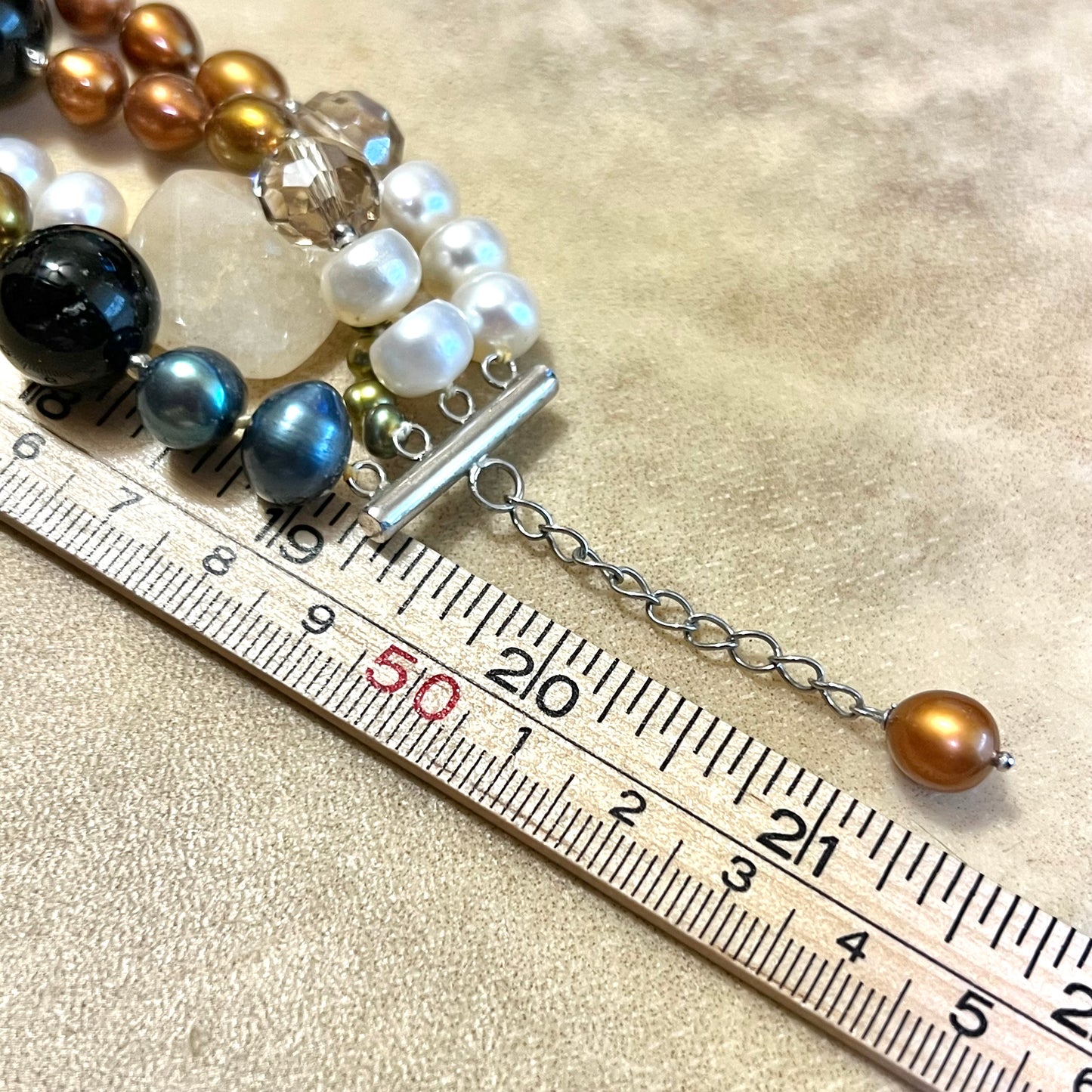 Vintage Colorful Pearl & Agate Gemstone Beaded Necklace with Sterling Silver Clasp