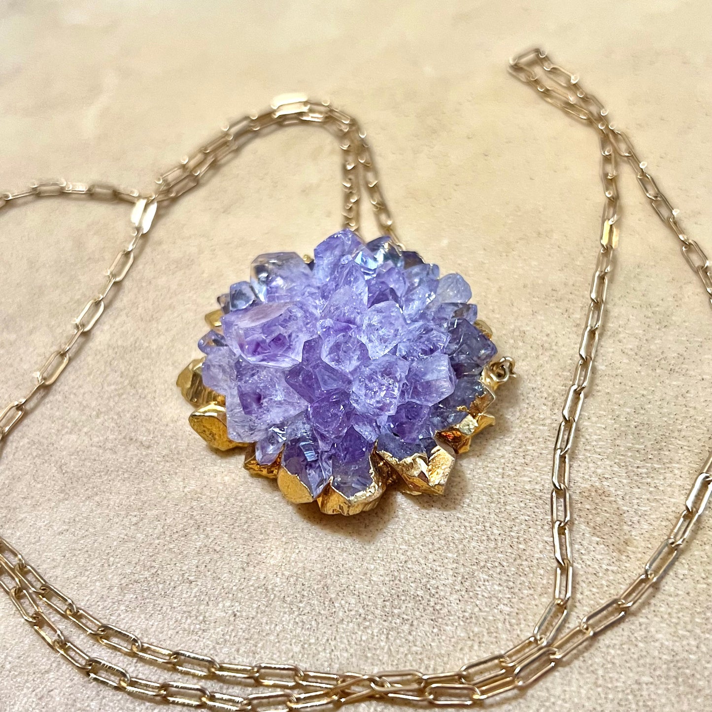 Vintage Amethyst Flower Stalactite Gold Dipped Necklace
