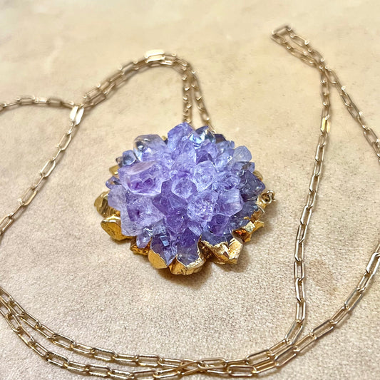 Vintage Amethyst Flower Stalactite Gold Dipped Necklace