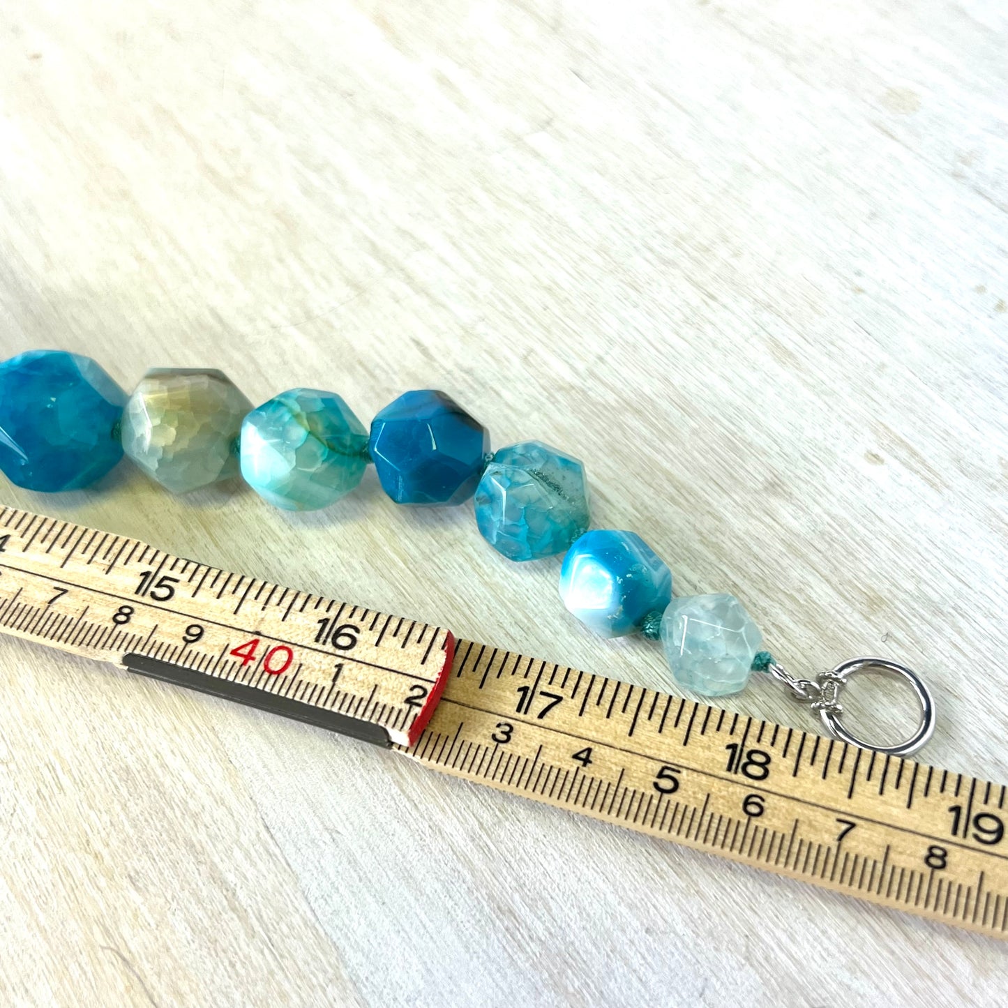 Blue Dyed Agate Beaded Necklace, Hand Knotted with Sterling Silver Clasp by Lucoral