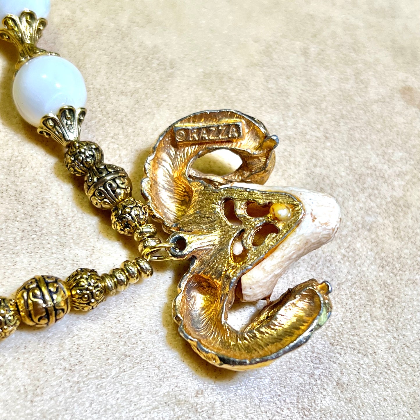 Baphomet in White - Handmade Mother of Pearl Necklace with Vintage Pendant