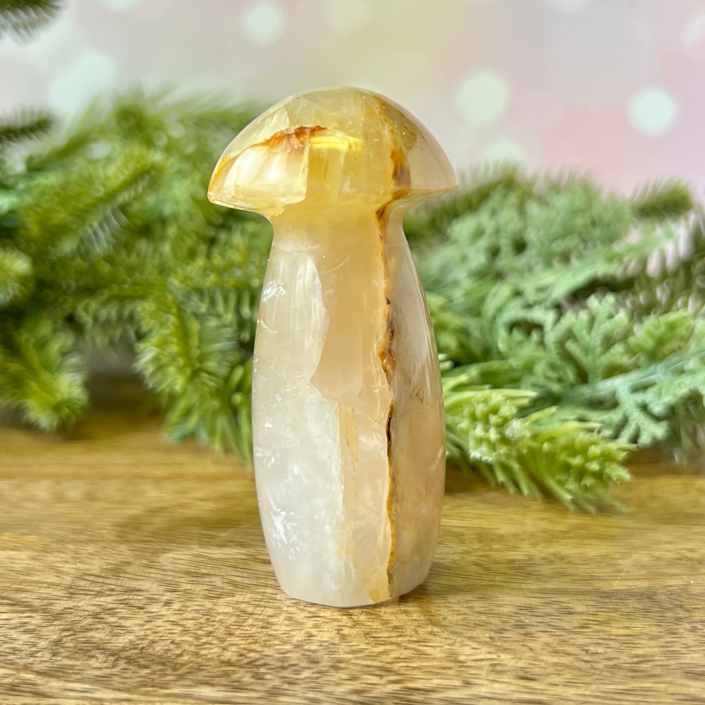 Golden Healer Quartz Crystal Mushroom Carving