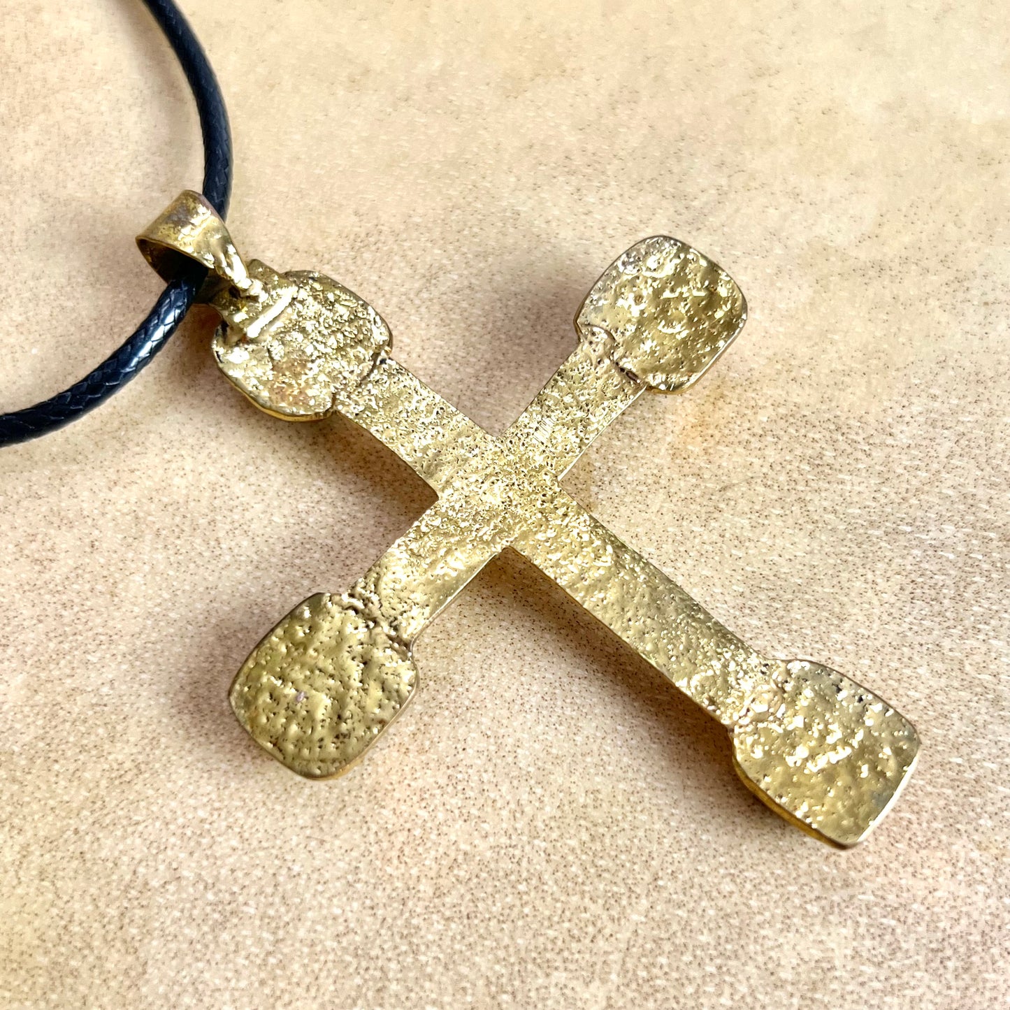 Vintage Brass & Copper Cross Necklace with Azurite & Malachite