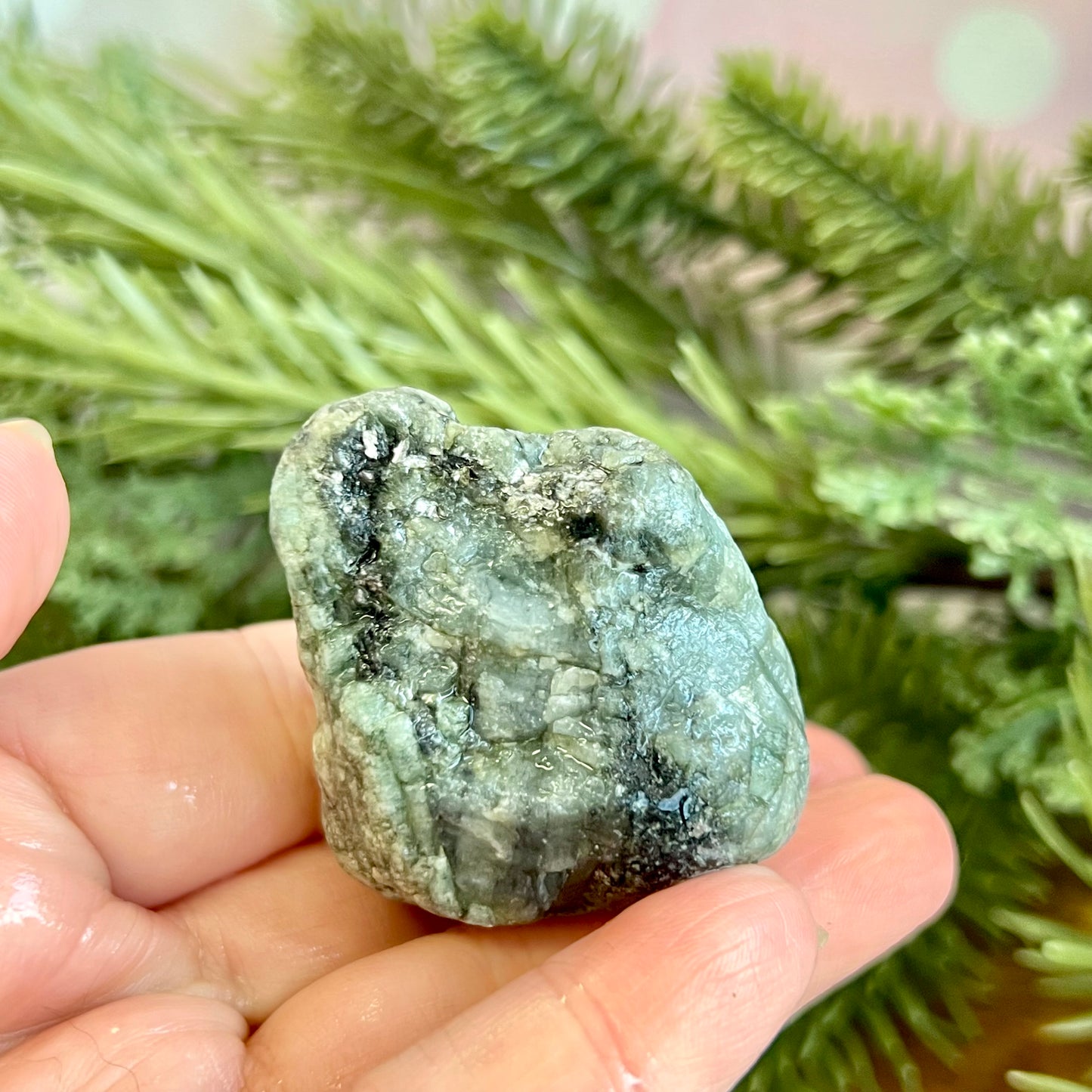 Emerald Raw Crystal in Basalt