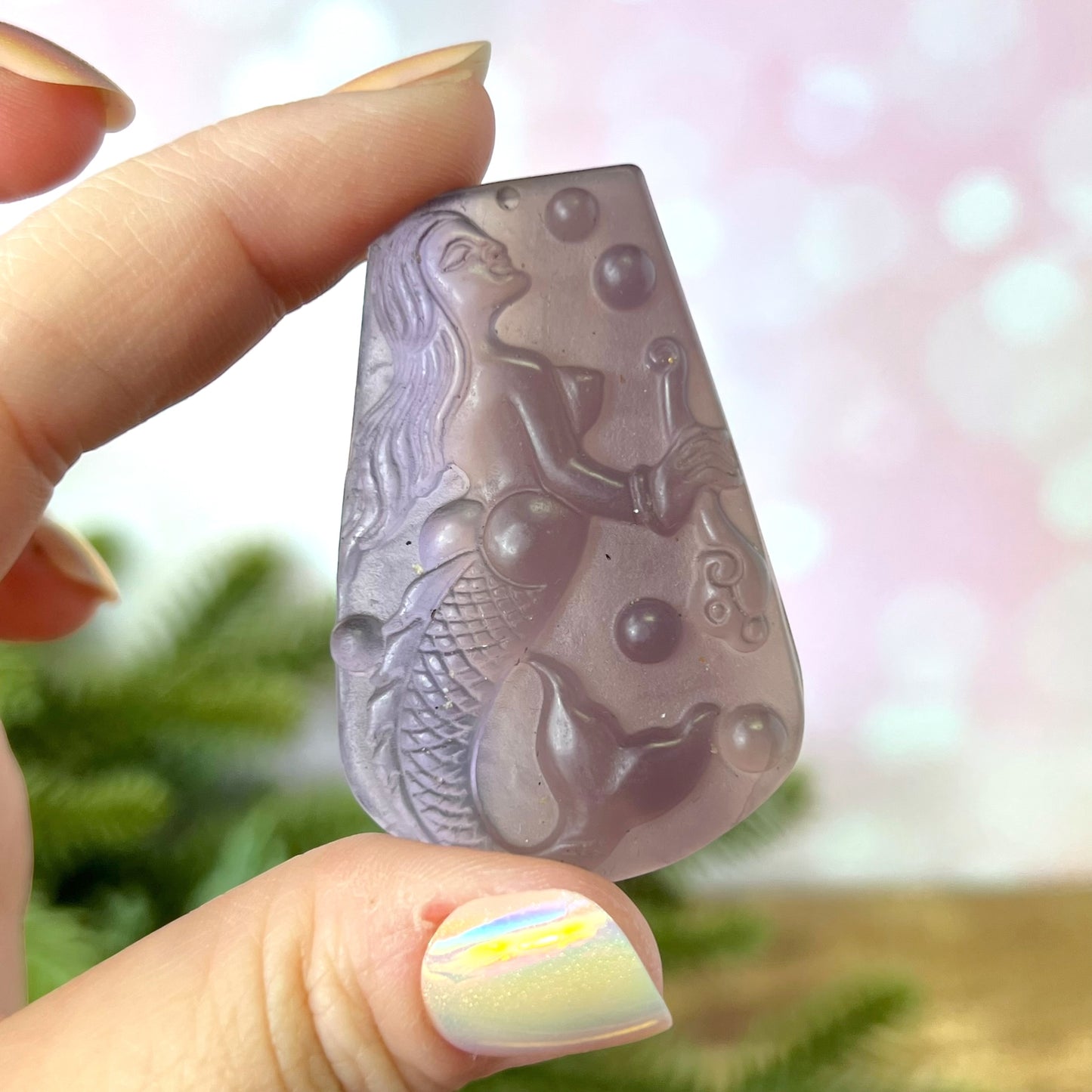 Rainbow Fluorite Mermaid Carved Gemstone Cabochon