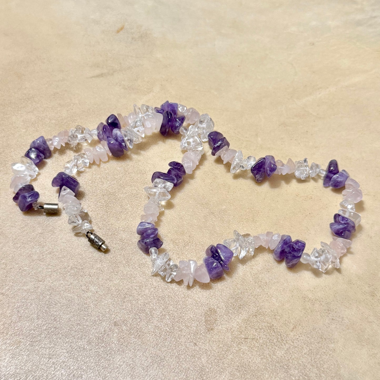Vintage Amethyst, Rose Quartz, & Quartz Chip Bead Necklace