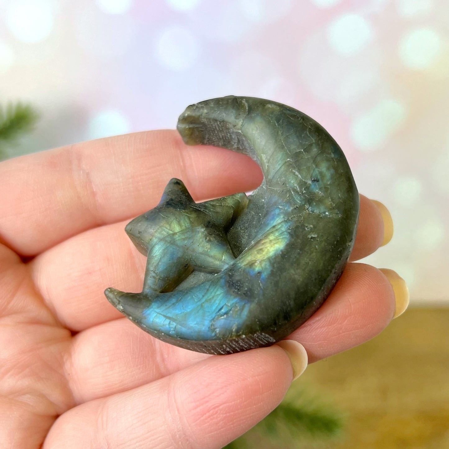 Labradorite Moon & Star Carved Cabochon