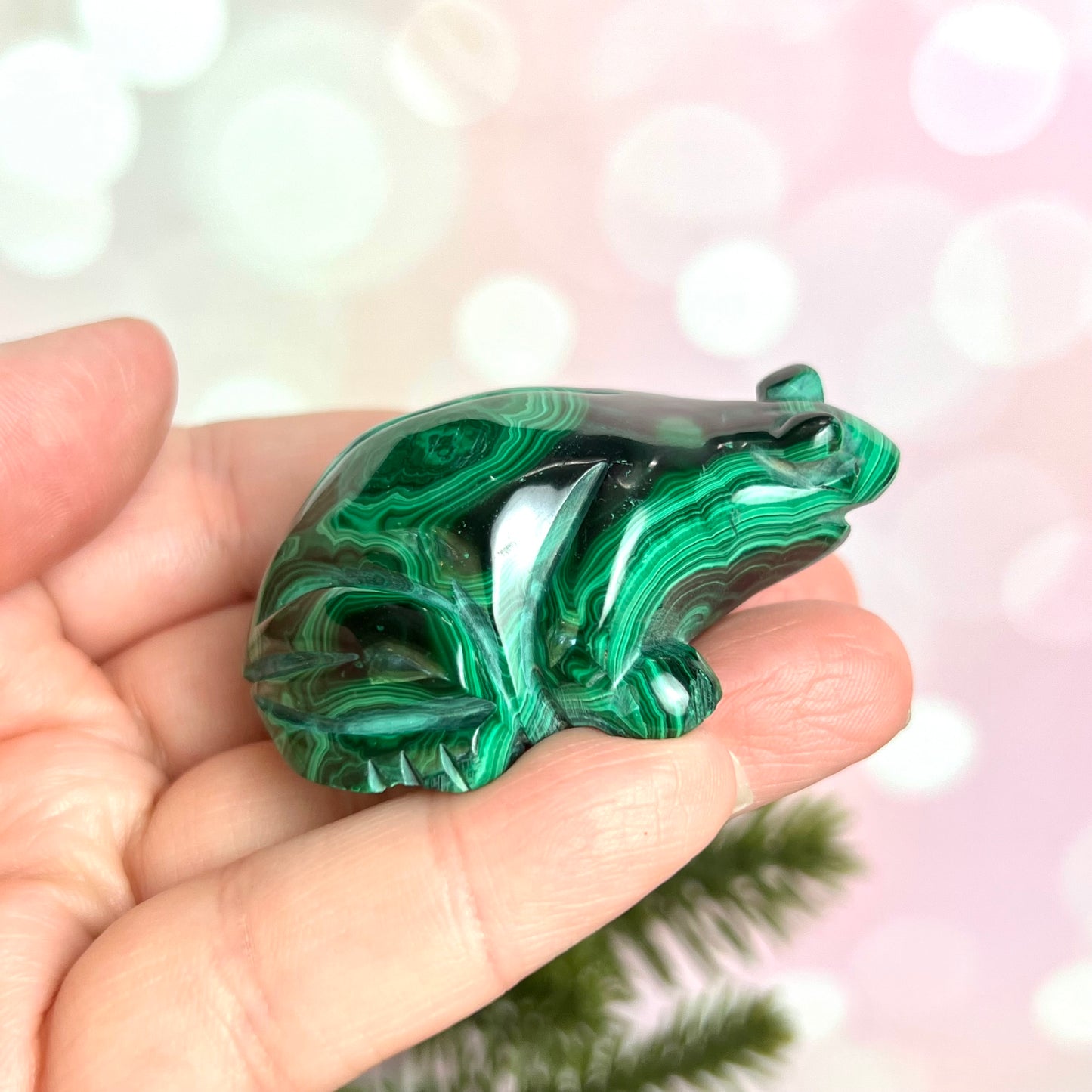 Malachite Frog Crystal Carving