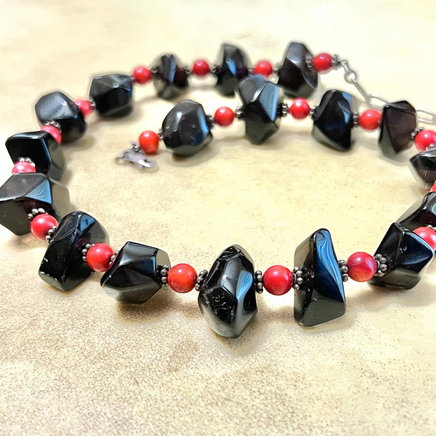 Smoky Quartz & Coral Sterling Silver Vintage Necklace