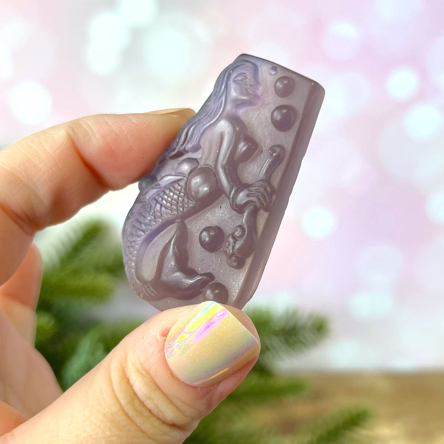 Rainbow Fluorite Mermaid Carved Gemstone Cabochon