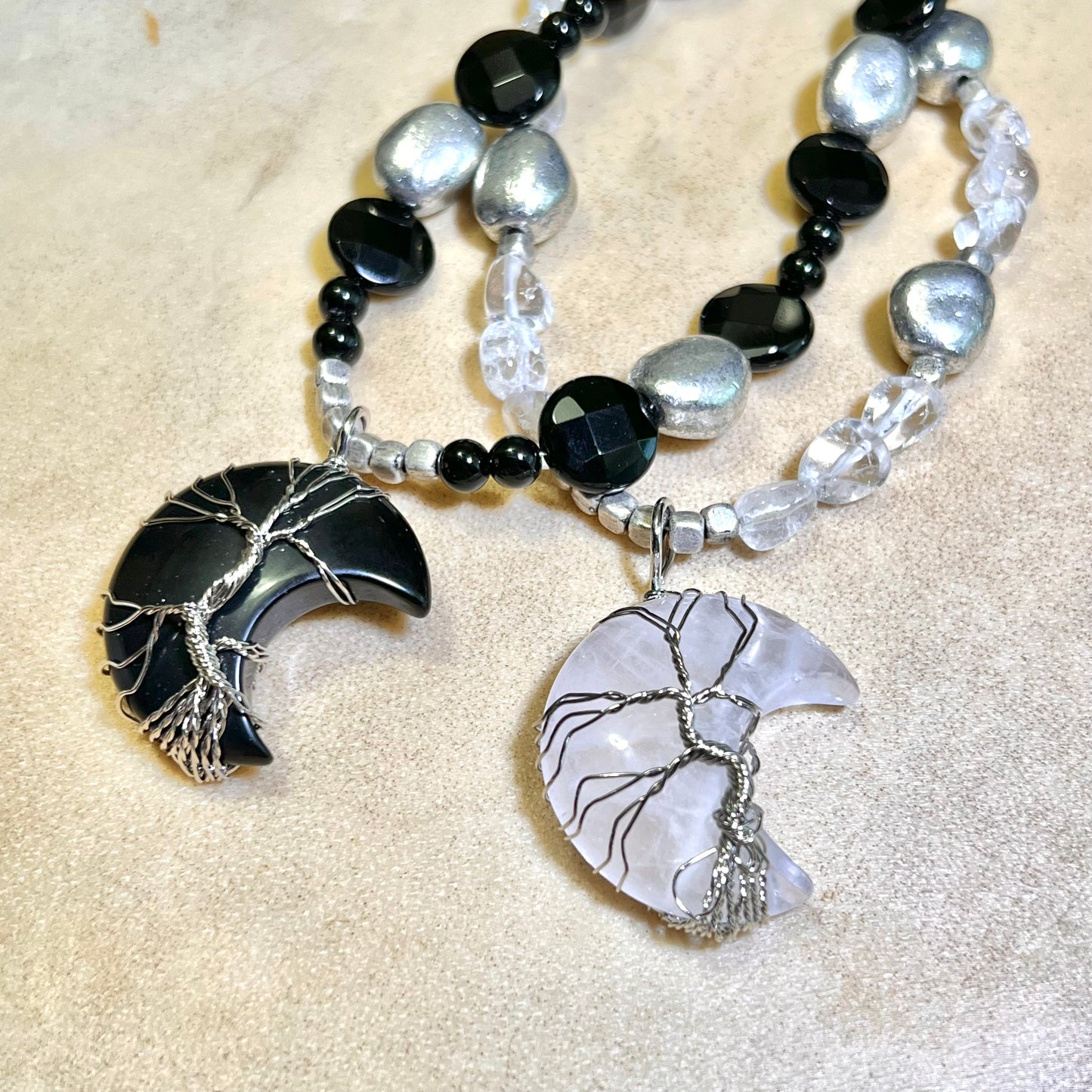Dark Tree of Life Crescent Moon Handmade Necklace