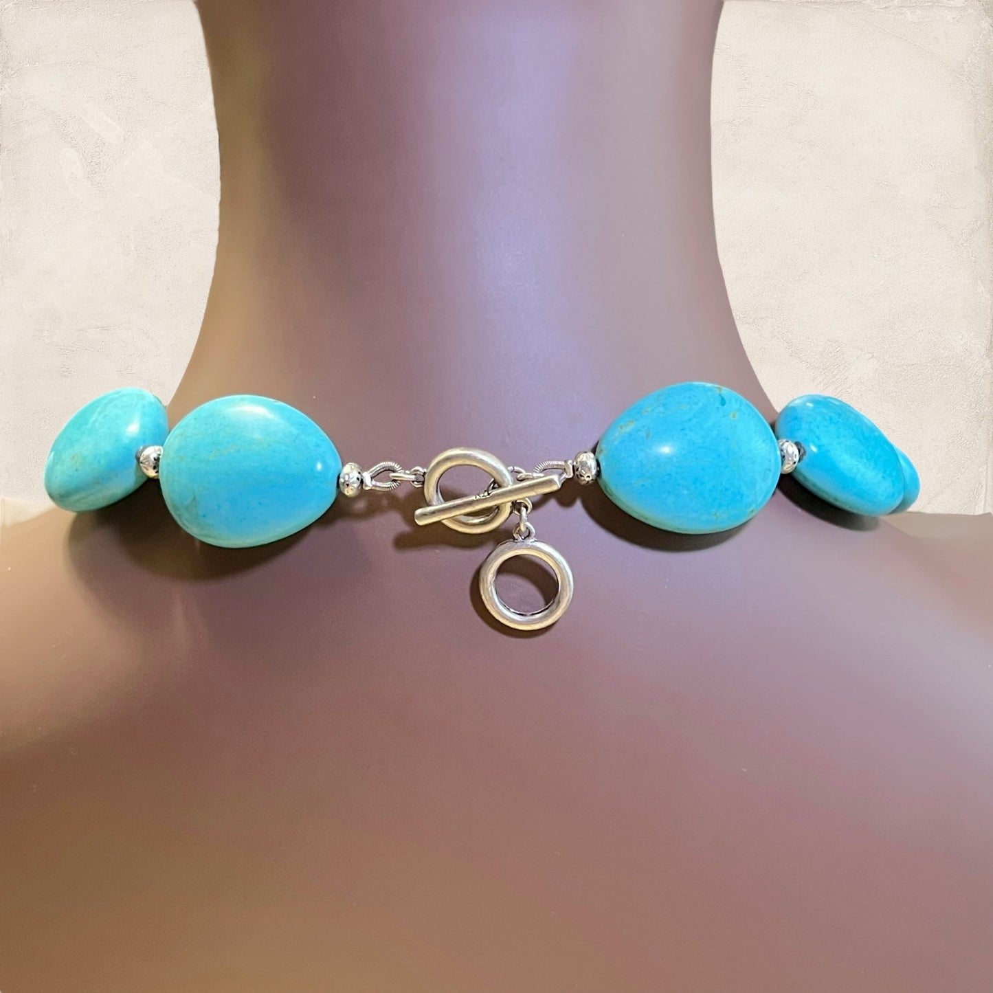 Magnesite Faux Turquoise Stone Vintage Beaded Necklace Stamped RIL