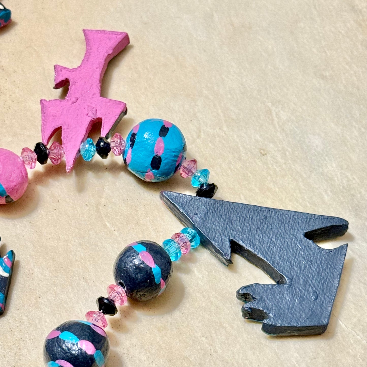 Hand Painted Coyote & Cactus Vintage Clay Southwestern Necklace