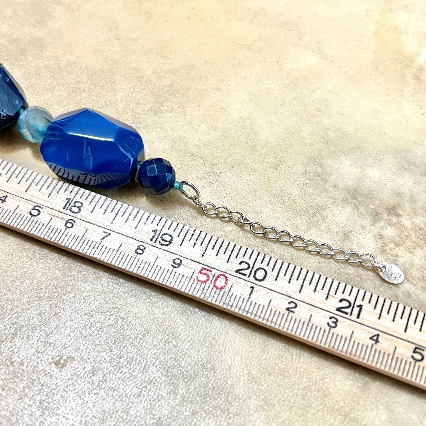 Chunky Blue Agate Vintage Beaded Sterling Silver Necklace