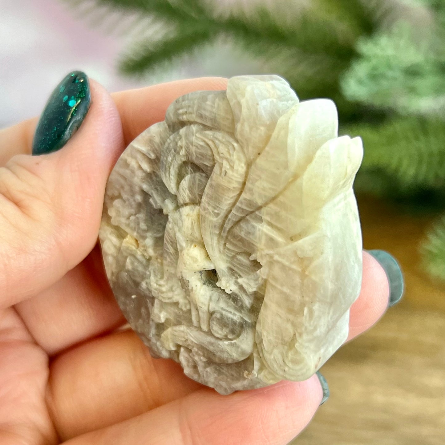 Kitsune Nine Tailed Fox Crystal Carved Cabochon