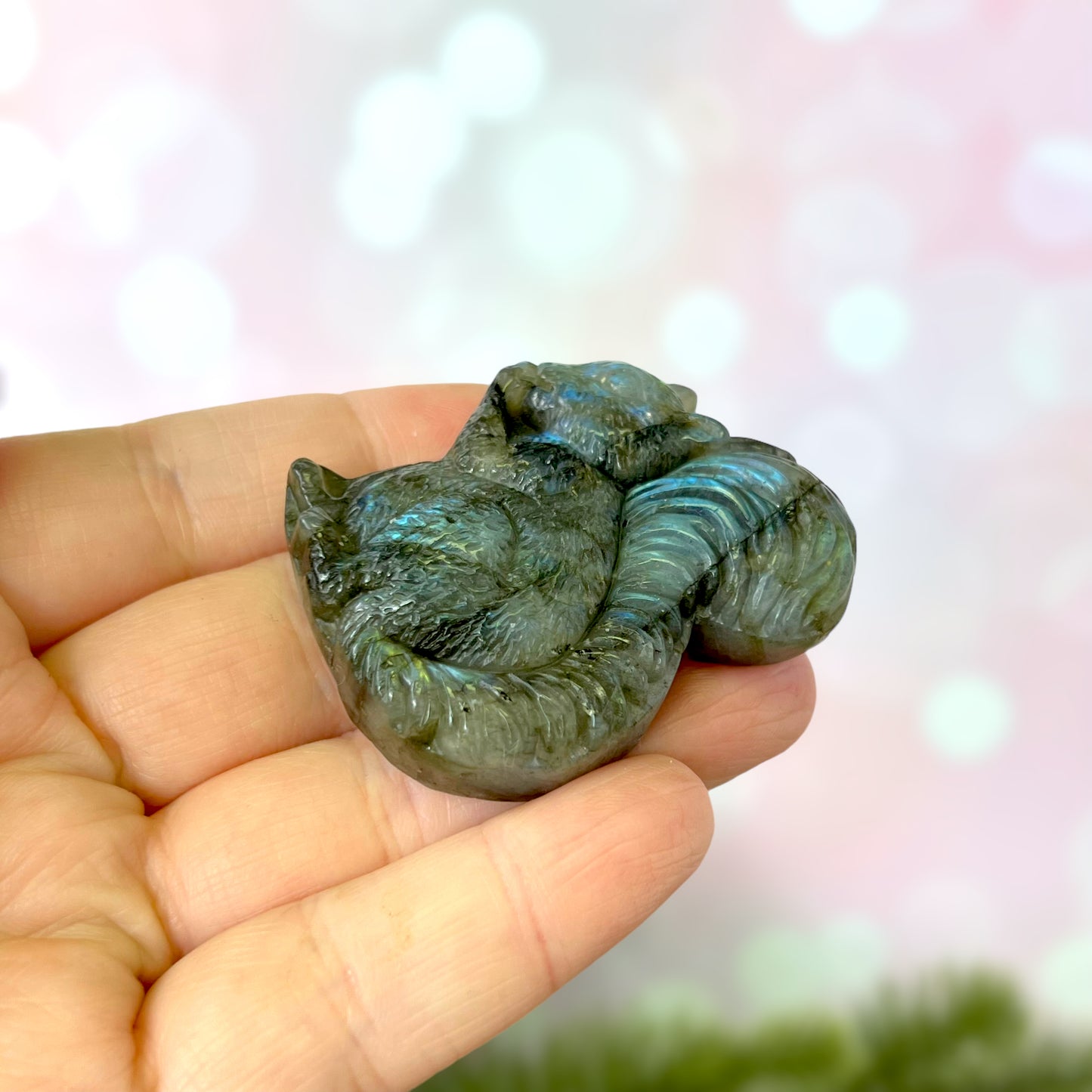 Labradorite Crystal Squirrel Carved Stone Cabochon