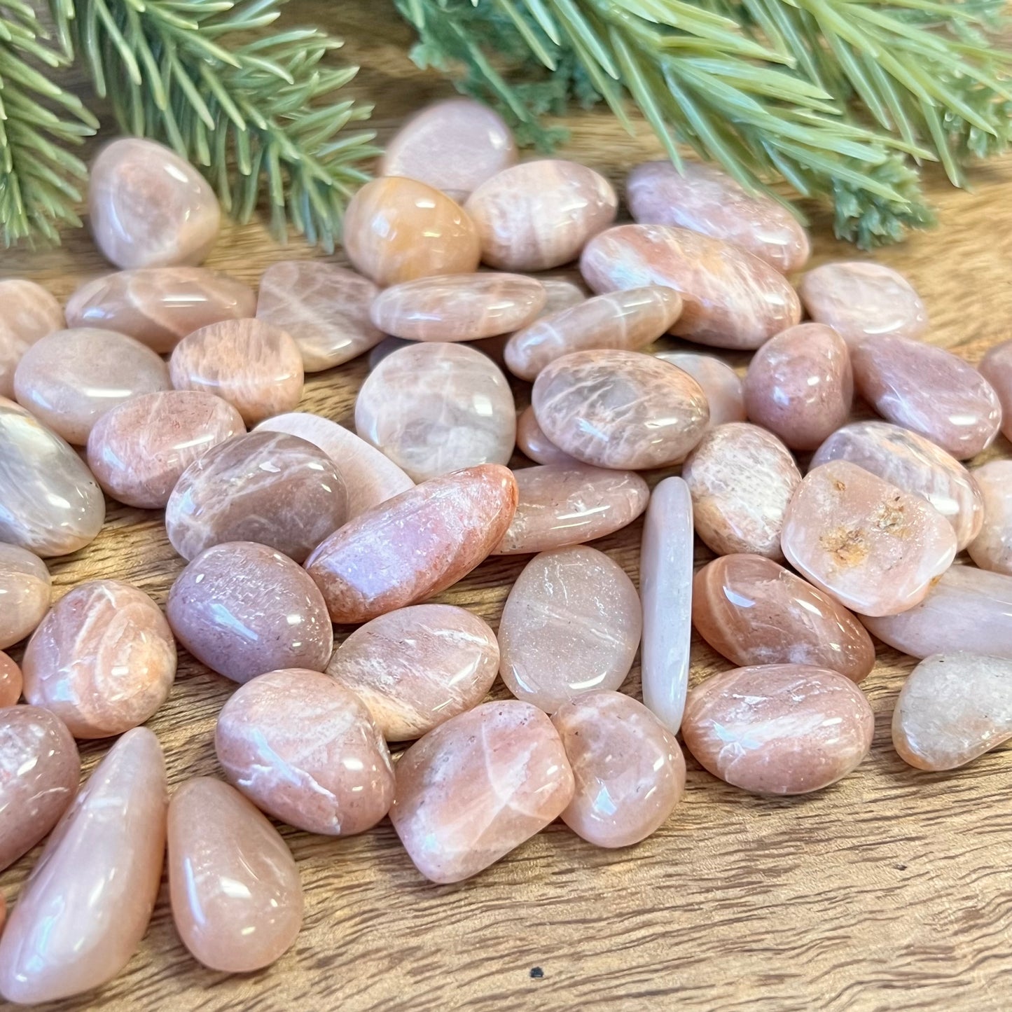 Sunstone in Peach Moonstone Tumbled Crystal