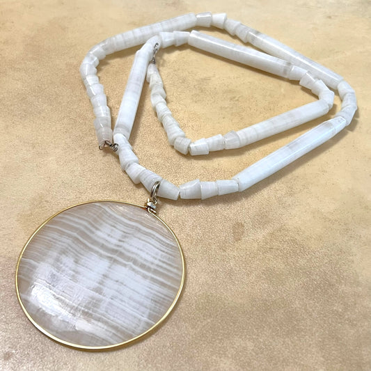 White Calcite Onyx Vintage Necklace from Mexico