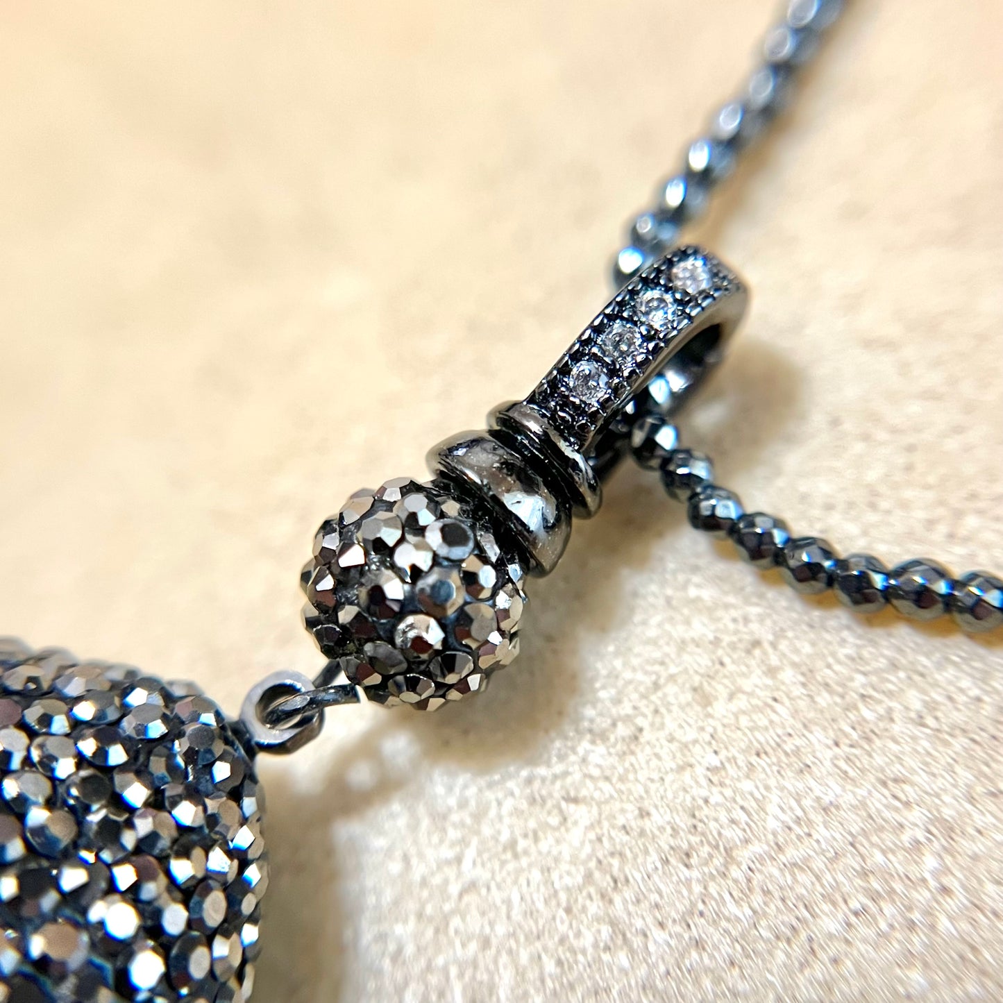 Clear Buddha Head Pave Pendant on Beaded Cord with Sterling Silver Clasp