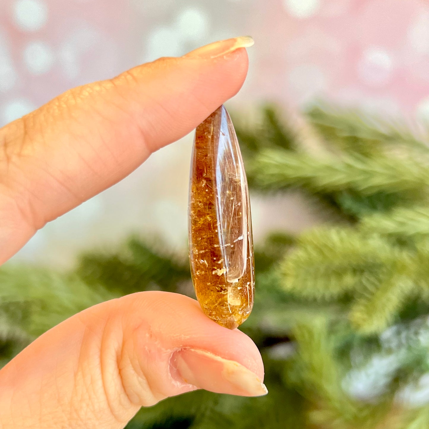Rutilated Quartz Crystal Teardrop Cabochon
