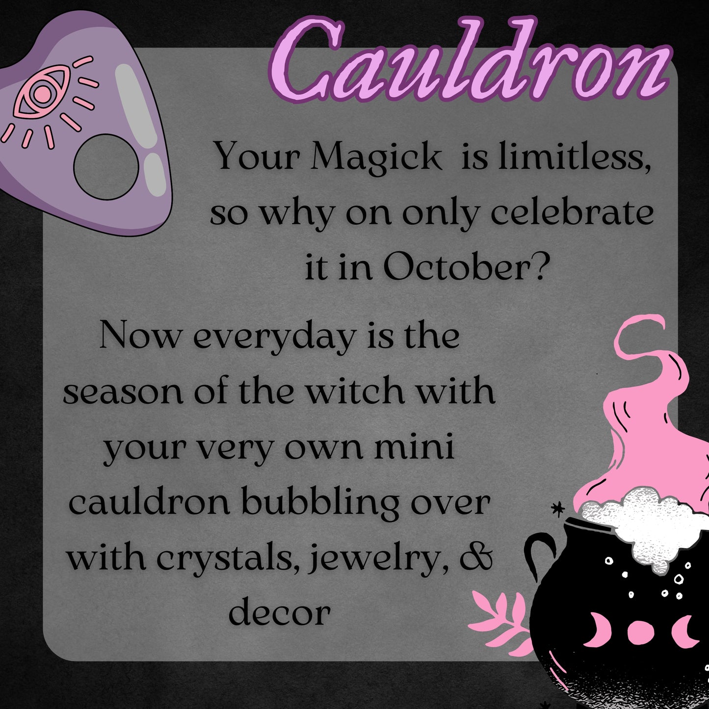 Mini Cauldron Stuffed with Tumbled Crystals & Witchy Halloween Goodies
