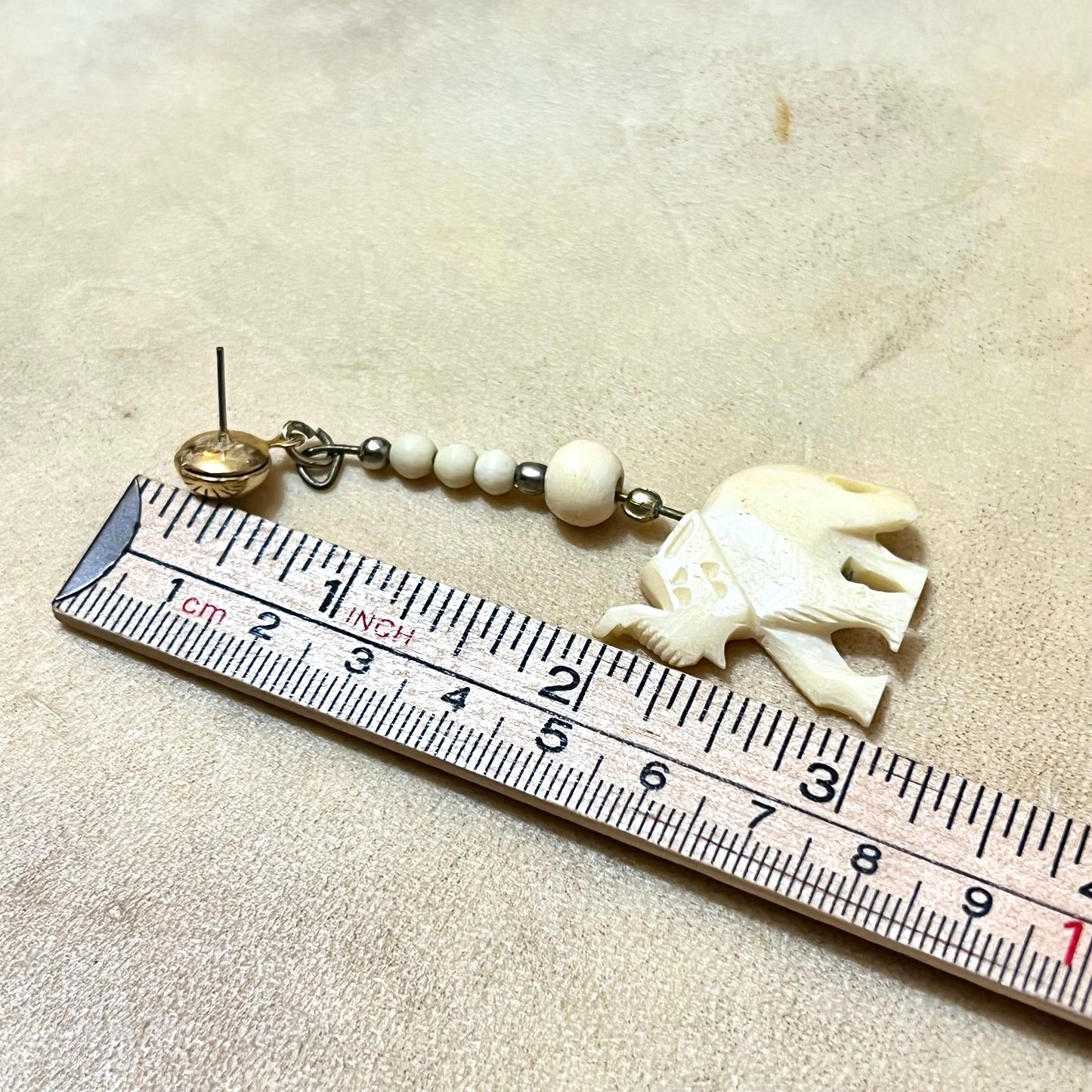 Vintage Bovine Bone Elephant Carved Necklace & Earrings Set