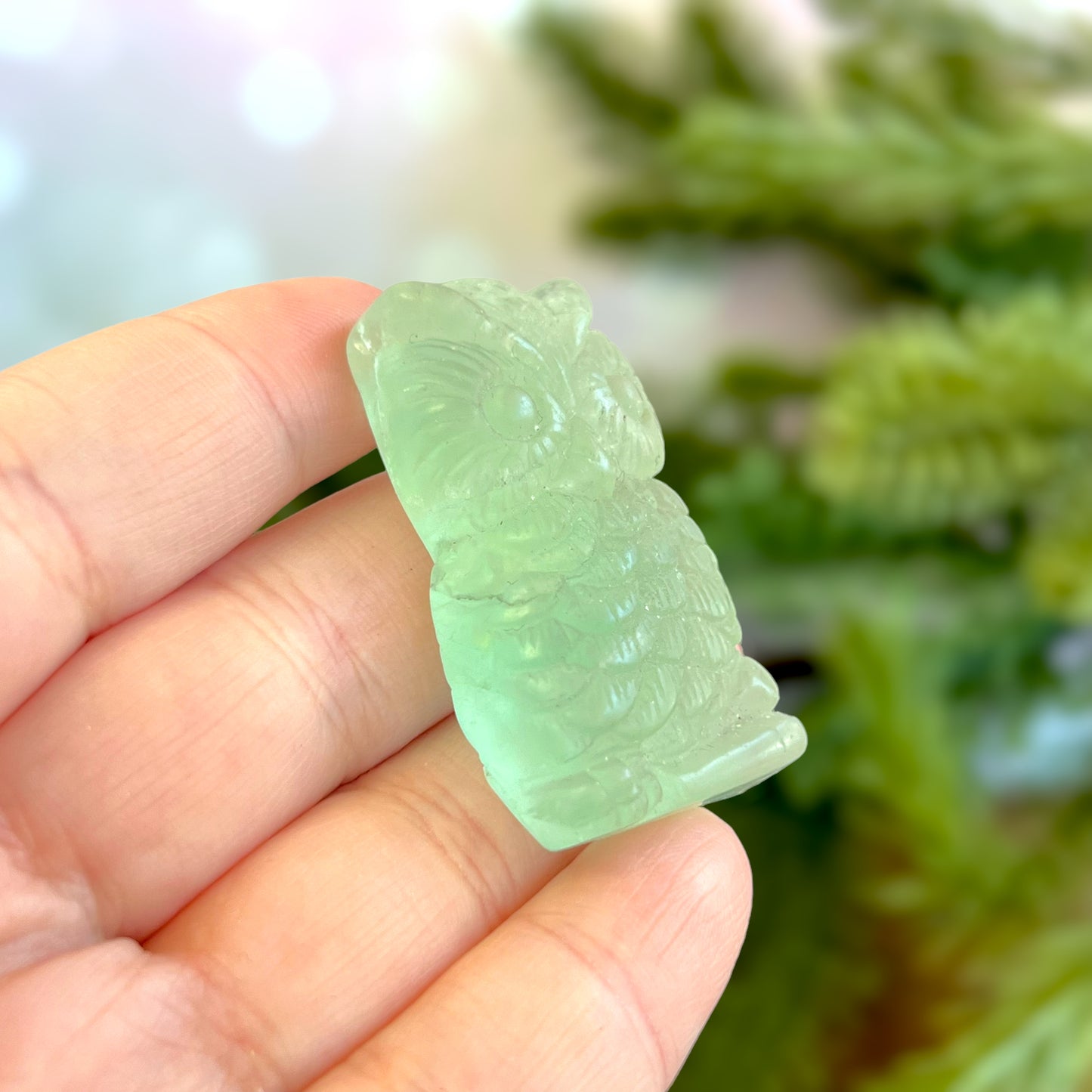 Green Fluorite Owl Carved Gemstone Cabochon Crystal