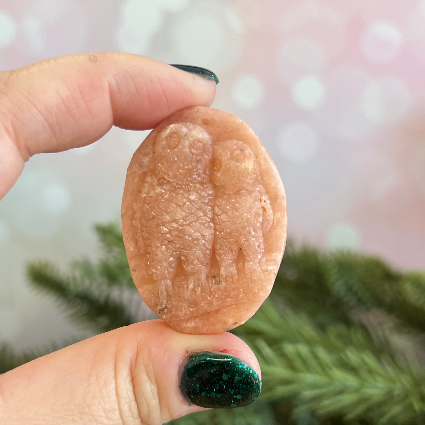 Orange Calcite Owl Oval Carved Crystal Cabochon