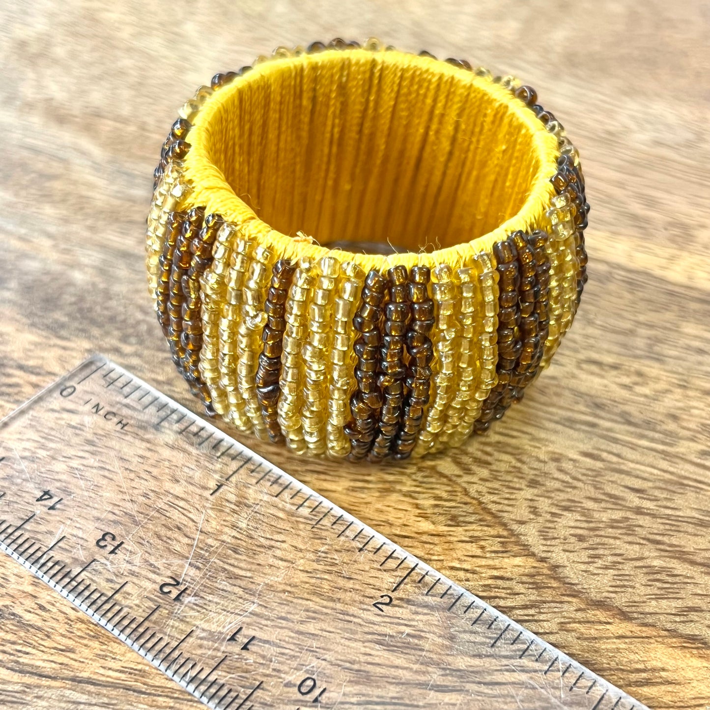 Gold and Brown Seed Beaded Crystal Sphere Holder